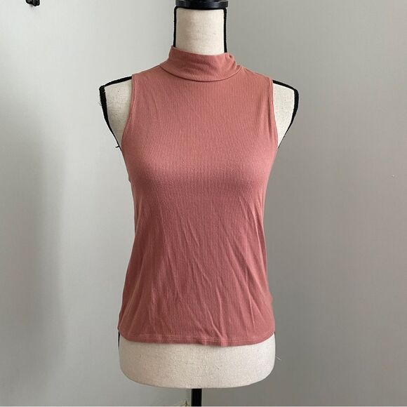American Eagle Soft & Sexy Rib Dusty Pink Fitted Mock Neck Shirt size XS Tagless - Picture 2 of 11